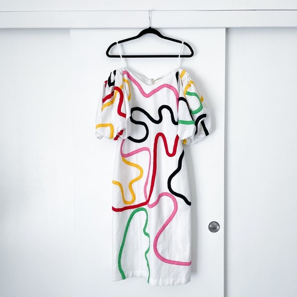 Mara Hoffman Namari off-the-shoulder appliquéd midi dress puff sleeves - Picture 3 of 11